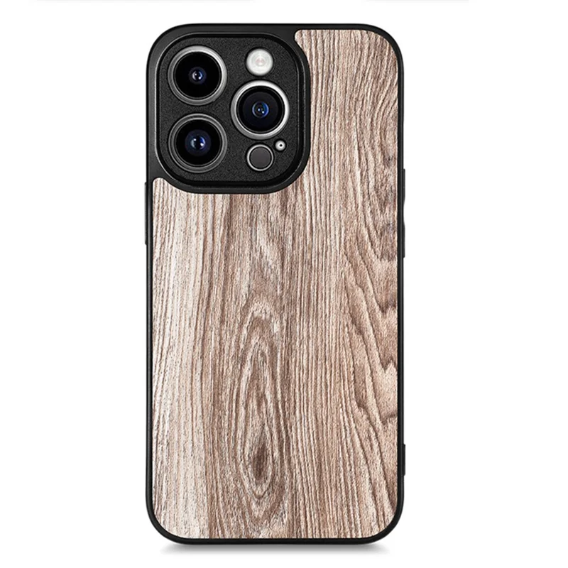 For iPhone 15 Plus Wood Texture PU Leather Coated TPU Cover Anti-scratch Smartphone Case - Water Hyacinth Wood Grain