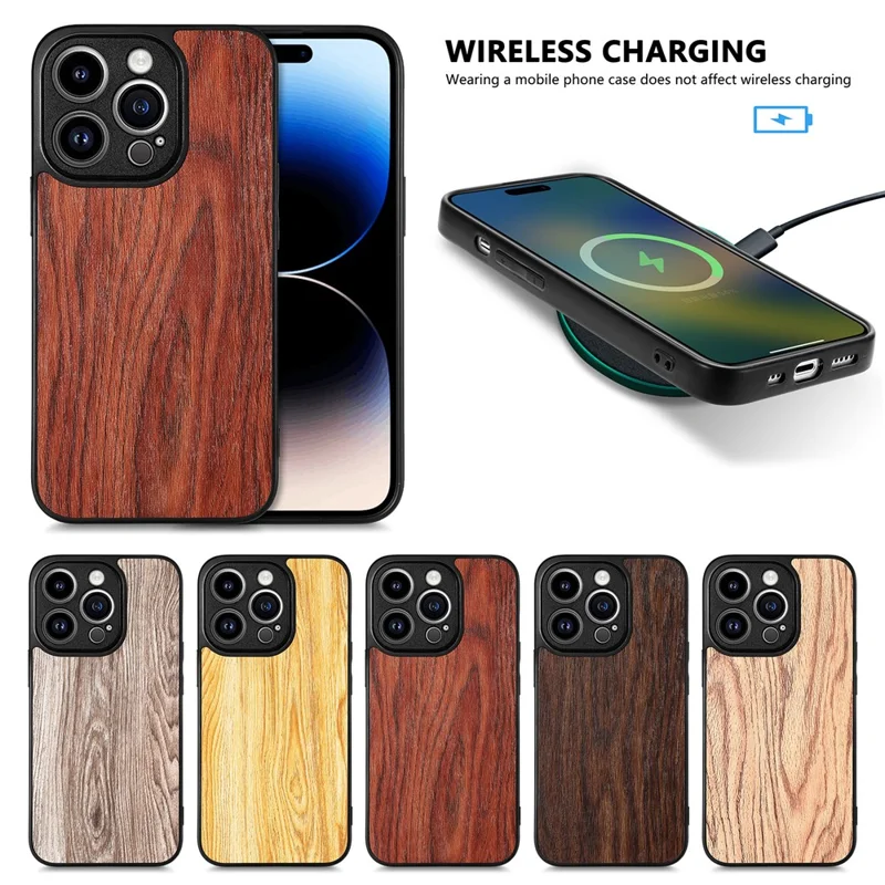 For iPhone 15 Plus Wood Texture PU Leather Coated TPU Cover Anti-scratch Smartphone Case - Water Hyacinth Wood Grain