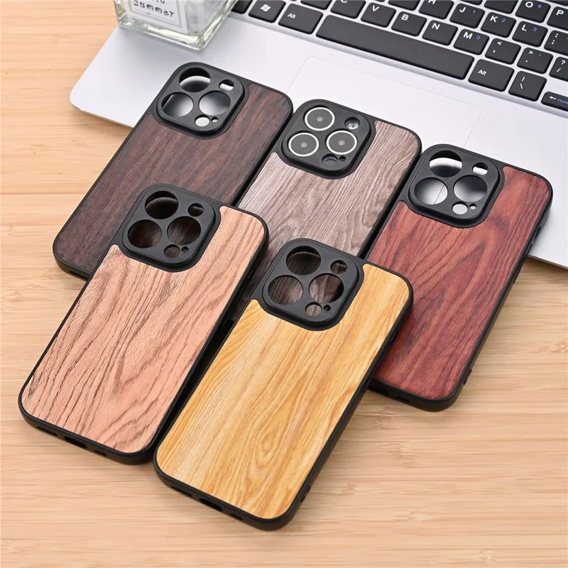 For iPhone 15 Plus Wood Texture PU Leather Coated TPU Cover Anti-scratch Smartphone Case - Water Hyacinth Wood Grain