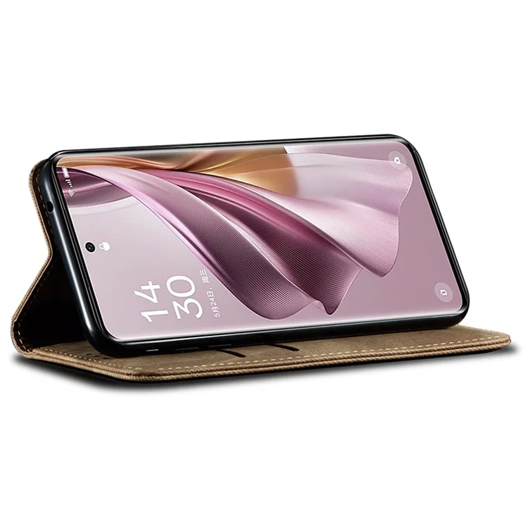 Für Oppo Reno10 Pro+ 5G Jeans Cloth Texture Flip Wallet Case PU Leather Protective Stand Cell Phone Cover - Khaki