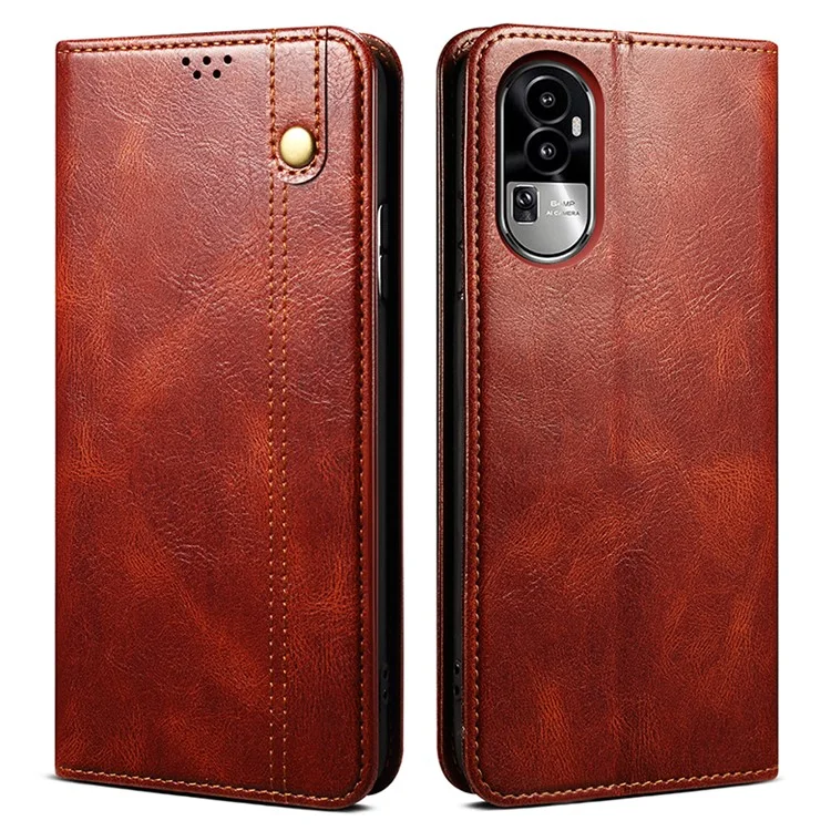 Per Oppo Reno10 Pro+ 5G Waxy Crazy Horse Texture Cell Phone Cover Stand Wallet Case PU Leather Phone Shell - Marrone