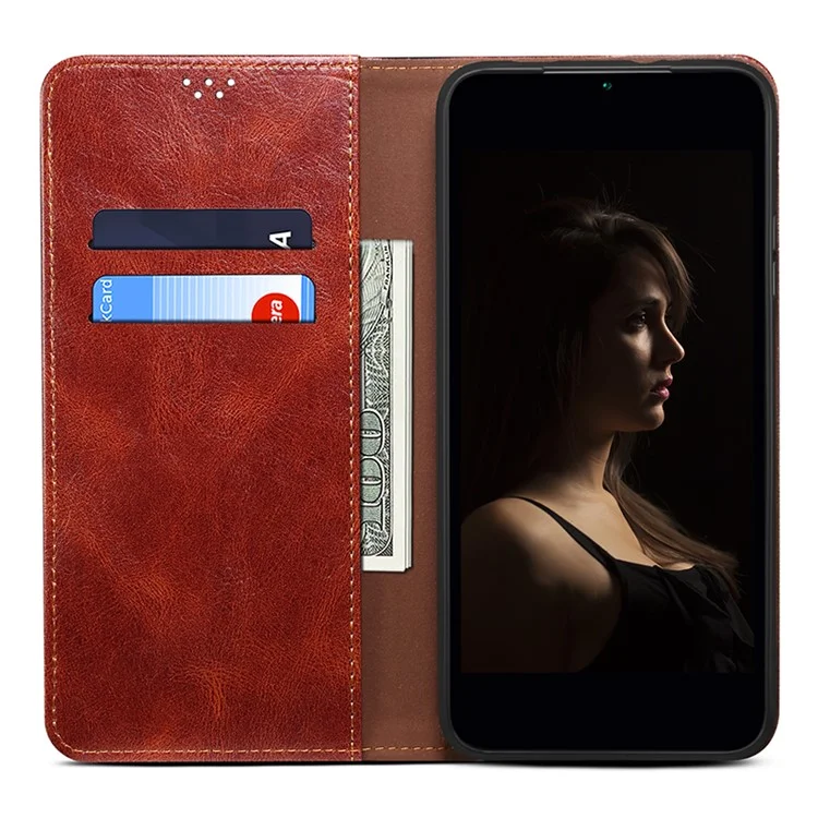 Per Oppo Reno10 Pro+ 5G Waxy Crazy Horse Texture Cell Phone Cover Stand Wallet Case PU Leather Phone Shell - Marrone