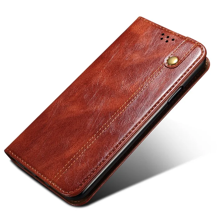 Per Oppo Reno10 Pro+ 5G Waxy Crazy Horse Texture Cell Phone Cover Stand Wallet Case PU Leather Phone Shell - Marrone