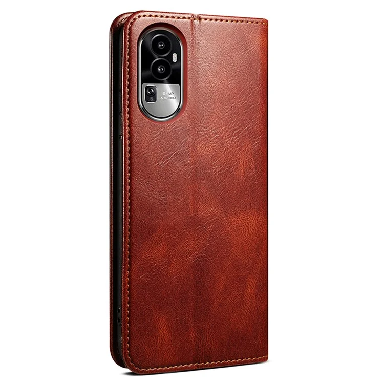 Per Oppo Reno10 Pro+ 5G Waxy Crazy Horse Texture Cell Phone Cover Stand Wallet Case PU Leather Phone Shell - Marrone