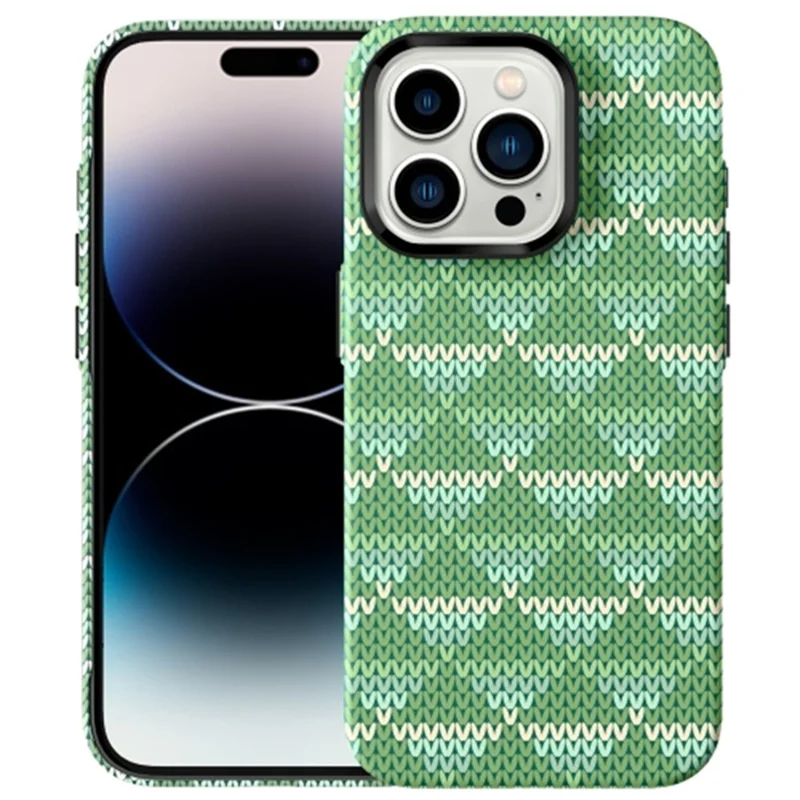 For iPhone 15 Pro Max Textile Pattern Bump Proof Phone Case Silicone Back Cover - Light Green
