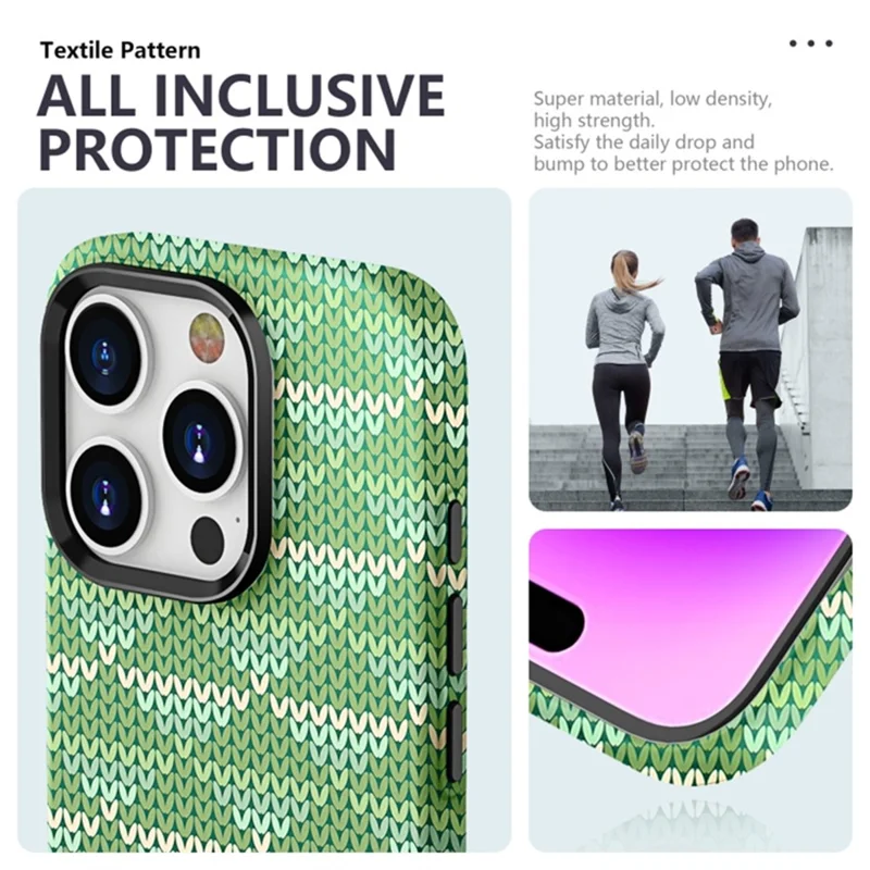 For iPhone 15 Pro Max Textile Pattern Bump Proof Phone Case Silicone Back Cover - Light Green