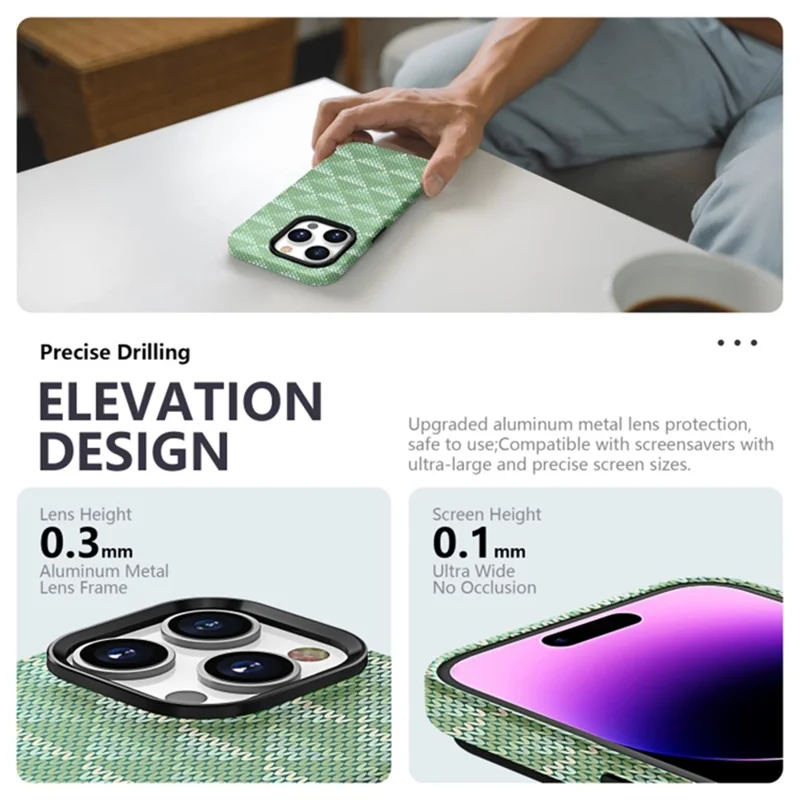 For iPhone 15 Pro Max Textile Pattern Bump Proof Phone Case Silicone Back Cover - Light Green