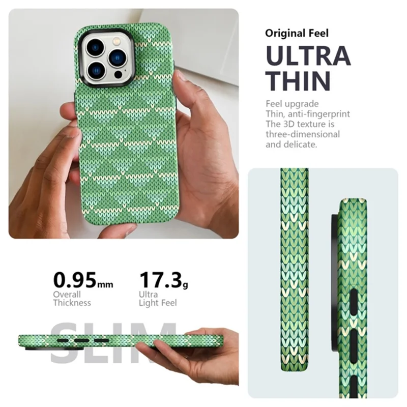 For iPhone 15 Pro Max Textile Pattern Bump Proof Phone Case Silicone Back Cover - Light Green