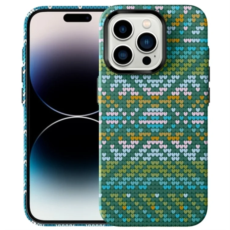 For iPhone 15 Pro Max Textile Pattern Bump Proof Phone Case Silicone Back Cover - Dark Green