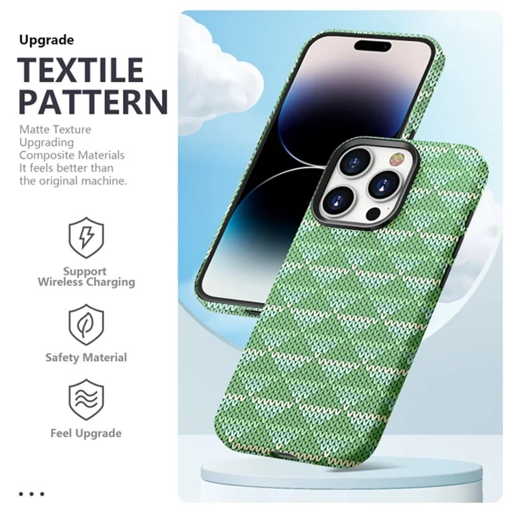 For iPhone 15 Pro Max Textile Pattern Bump Proof Phone Case Silicone Back Cover - Dark Green