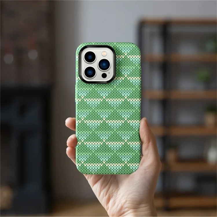 For iPhone 15 Pro Max Textile Pattern Bump Proof Phone Case Silicone Back Cover - Dark Green