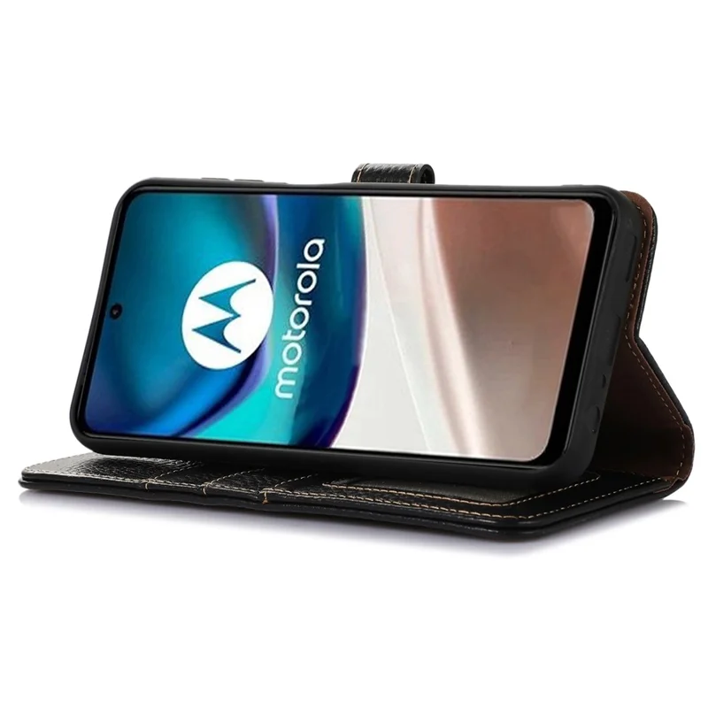 RFID-blockierender Handyhülle für Motorola Moto G14 4G, Wallet-Ständer aus echtem Rindsleder - Schwarz