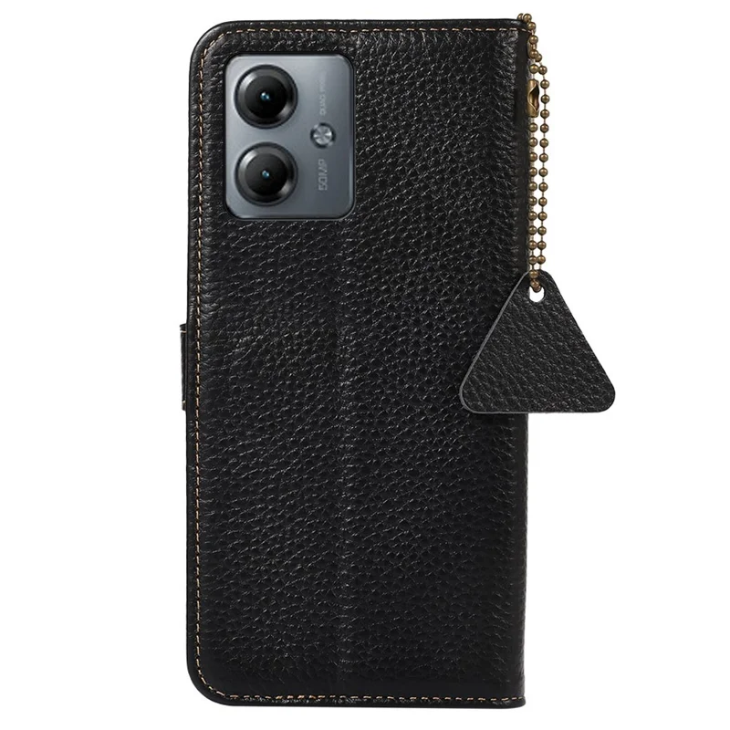 RFID-blockierender Handyhülle für Motorola Moto G14 4G, Wallet-Ständer aus echtem Rindsleder - Schwarz