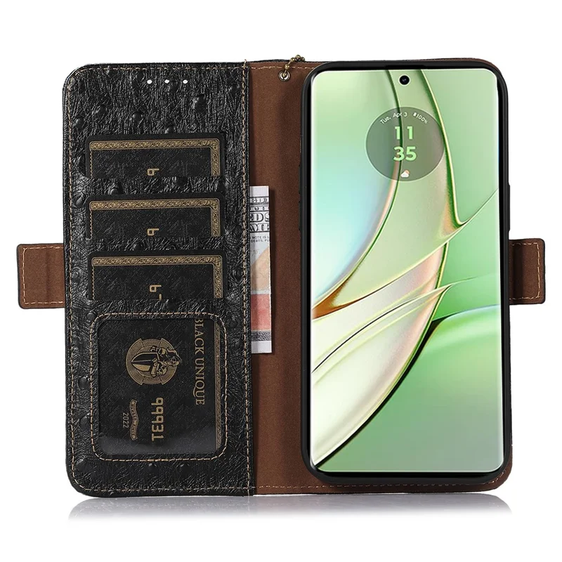 Genuine Cow Leather RFID Blocking Case for Motorola Moto G14 4G , Wallet Stand Phone Cover - Black