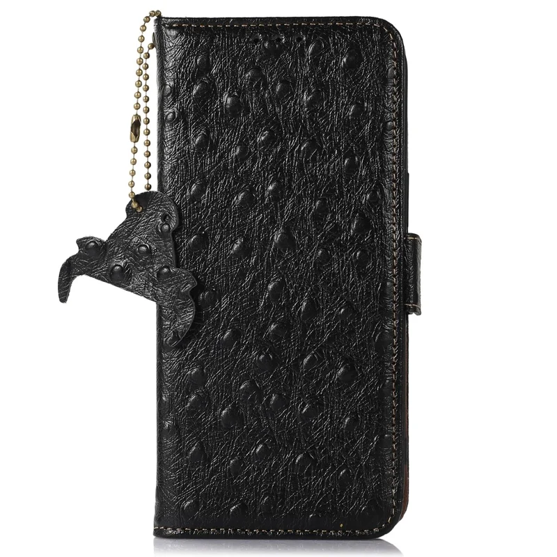 Genuine Cow Leather RFID Blocking Case for Motorola Moto G14 4G , Wallet Stand Phone Cover - Black