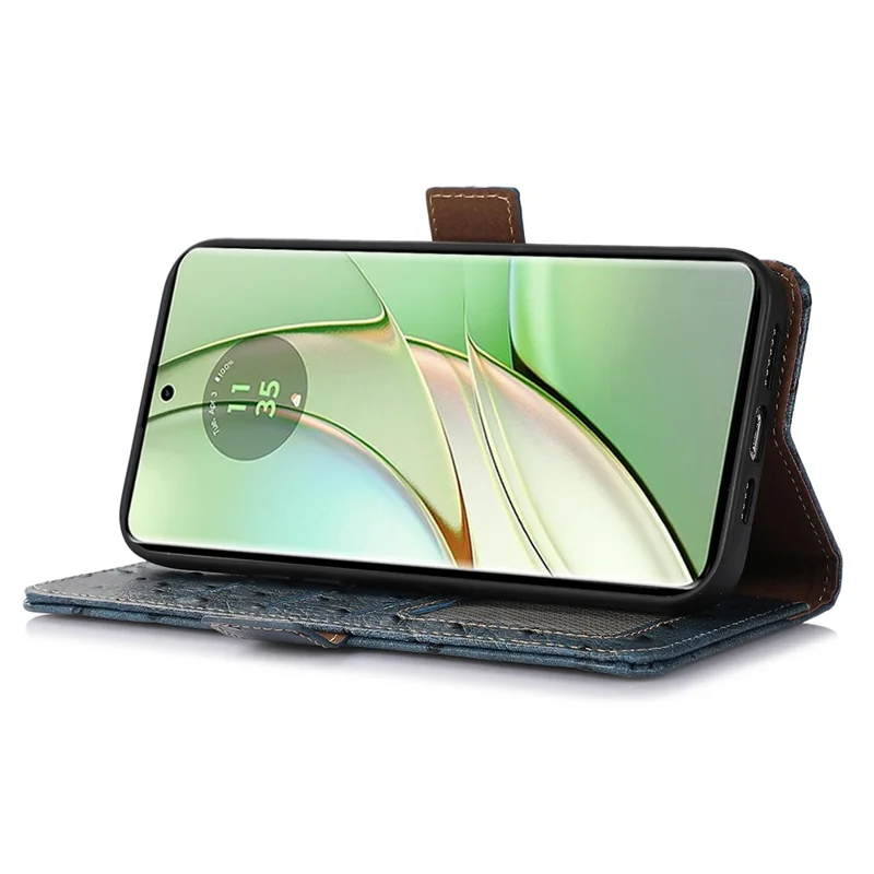 Custodia Vera Pelle Bovina RFID Blocking per Motorola Moto G14 4G, Cover Portafoglio con Supporto - Blu