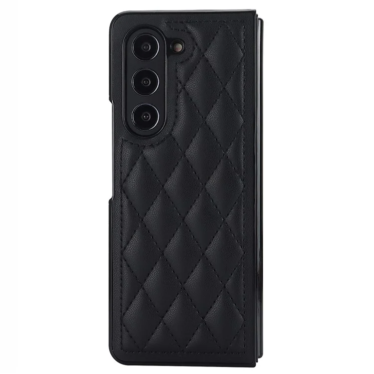 ZD04 Stitching Rhombus Grid Phone Case für Samsung Galaxy Z Fold5 5G Anti-Kratzer PU+PC Hülle - Schwarz