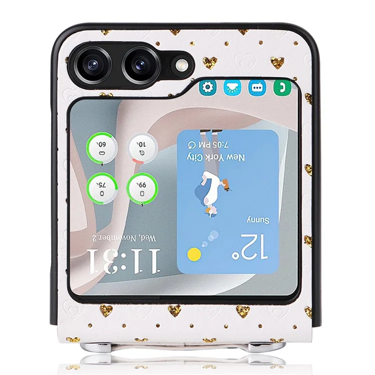 Pour Samsung Galaxy Z Flip5 5G Anti-Scratch PU+PC Phone Case Multiple Heart Shapes Phone Cover with Strap - Or