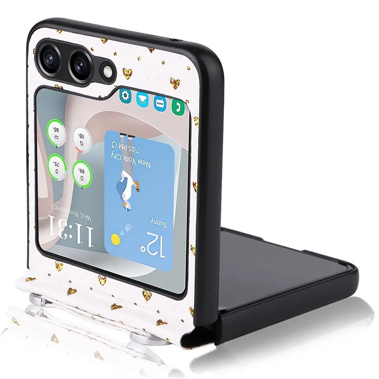 Pour Samsung Galaxy Z Flip5 5G Anti-Scratch PU+PC Phone Case Multiple Heart Shapes Phone Cover with Strap - Or