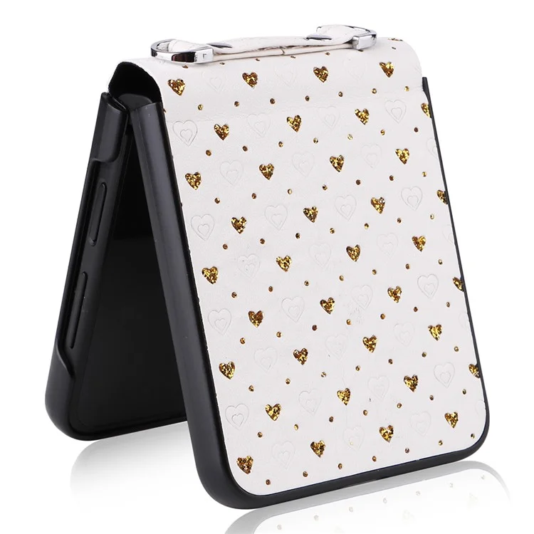 Pour Samsung Galaxy Z Flip5 5G Anti-Scratch PU+PC Phone Case Multiple Heart Shapes Phone Cover with Strap - Or