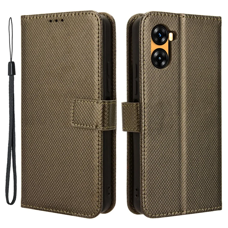 For Umidigi G3 / G3 Max / G3 Plus Diamond Texture Anti-fall Cover PU Leather Wallet Stand Phone Case - Brown