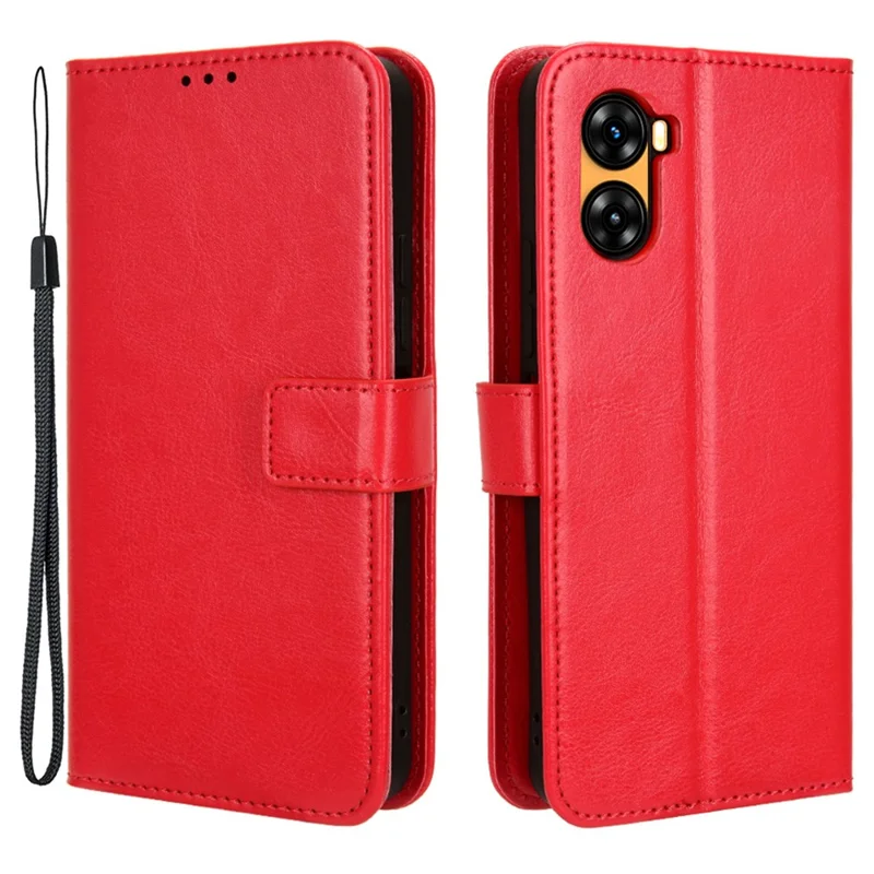 For Umidigi G3 / G3 Max / G3 Plus PU Leather Wallet Case Crazy Horse Texture Folding Stand Phone Cover - Red