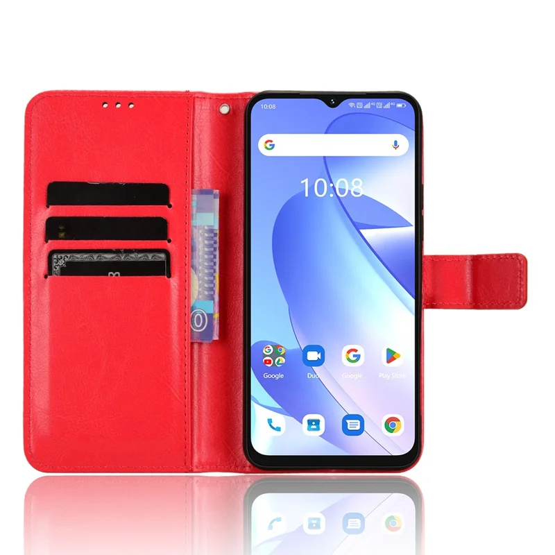 For Umidigi G3 / G3 Max / G3 Plus PU Leather Wallet Case Crazy Horse Texture Folding Stand Phone Cover - Red