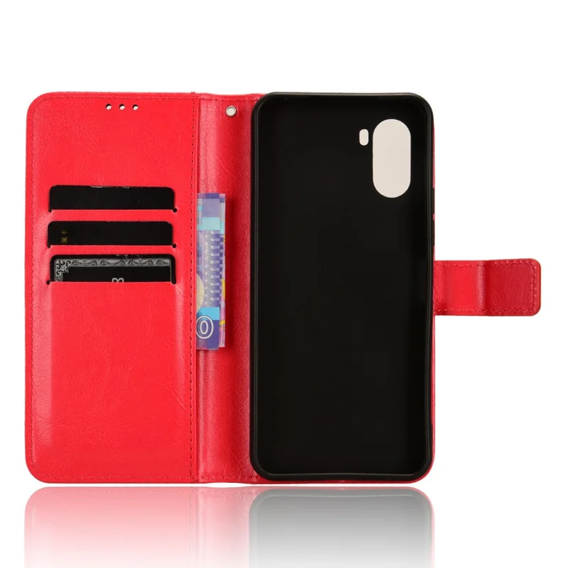 For Umidigi G3 / G3 Max / G3 Plus PU Leather Wallet Case Crazy Horse Texture Folding Stand Phone Cover - Red