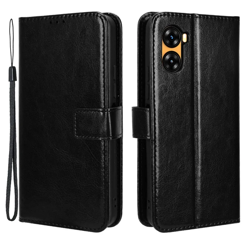 For Umidigi G3 / G3 Max / G3 Plus PU Leather Wallet Case Crazy Horse Texture Folding Stand Phone Cover - Black