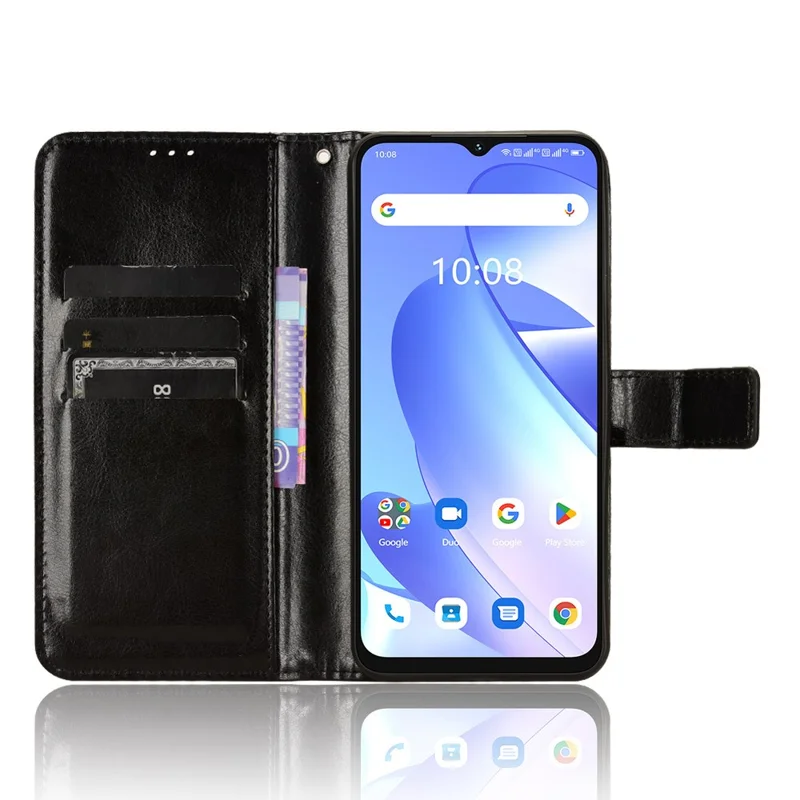 For Umidigi G3 / G3 Max / G3 Plus PU Leather Wallet Case Crazy Horse Texture Folding Stand Phone Cover - Black
