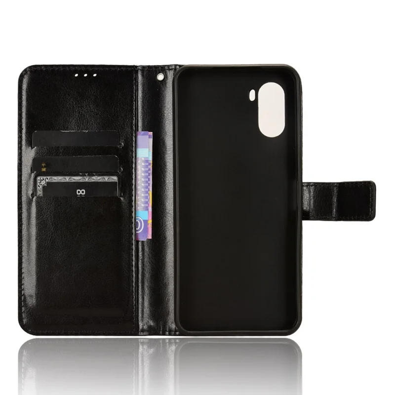 For Umidigi G3 / G3 Max / G3 Plus PU Leather Wallet Case Crazy Horse Texture Folding Stand Phone Cover - Black