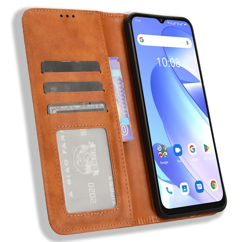 For Umidigi G3 / G3 Max / G3 Plus Retro PU Leather Wallet Case Folding Stand Phone Cover - Brown