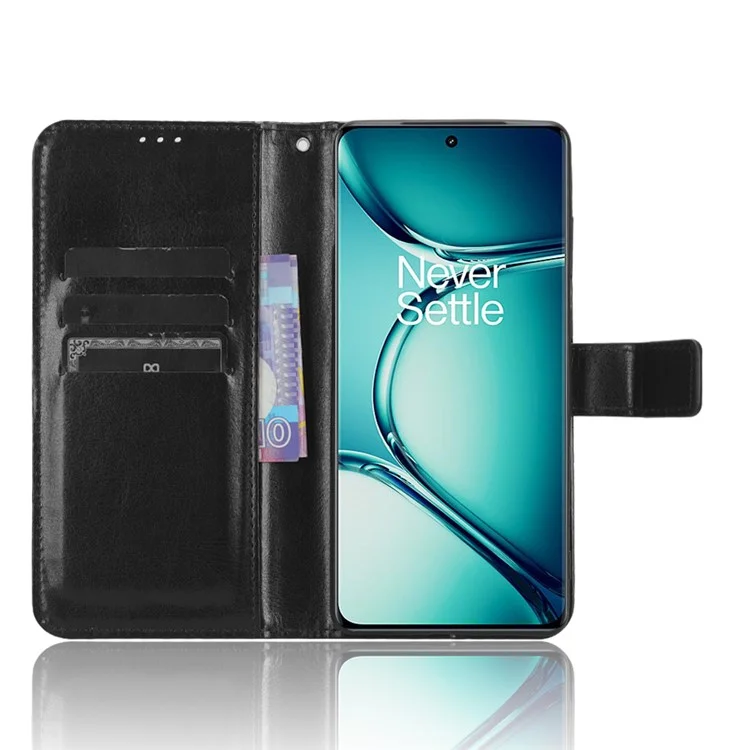 Coque de téléphone anti-chute pour OnePlus Ace 2 Pro 5G Texture en cuir PU Crazy Horse - Support de portefeuille - Noir