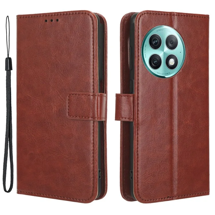Anti-drop Phone Case for OnePlus Ace 2 Pro 5G Crazy Horse Texture PU Leather Wallet Stand Cover - Brown