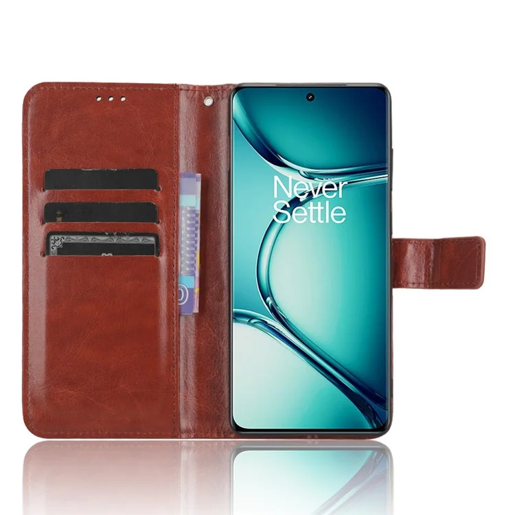 Anti-drop Phone Case for OnePlus Ace 2 Pro 5G Crazy Horse Texture PU Leather Wallet Stand Cover - Brown