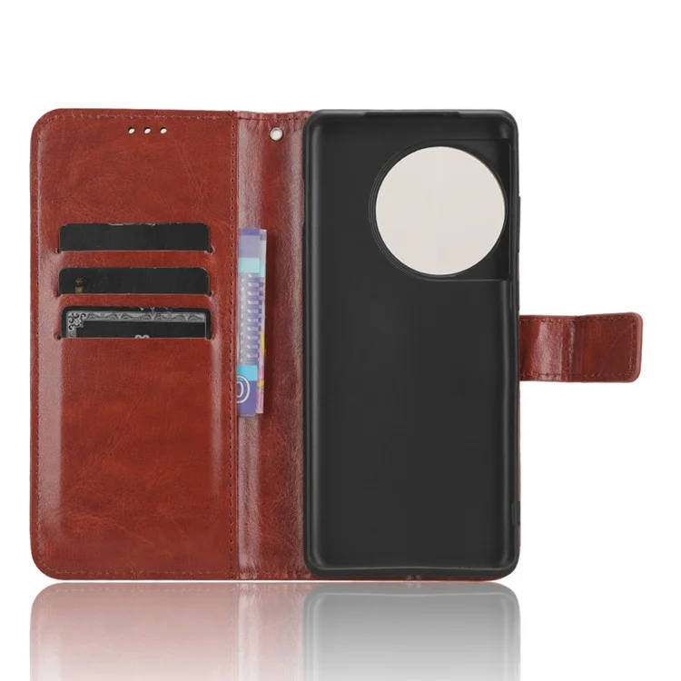 Anti-drop Phone Case for OnePlus Ace 2 Pro 5G Crazy Horse Texture PU Leather Wallet Stand Cover - Brown