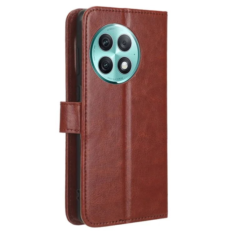 Anti-drop Phone Case for OnePlus Ace 2 Pro 5G Crazy Horse Texture PU Leather Wallet Stand Cover - Brown