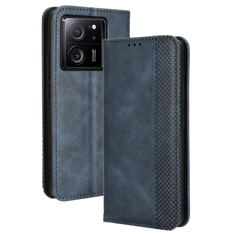 For Xiaomi 13T / 13T Pro / Redmi K60 Ultra Retro PU Leather Wallet Case Magnetic Flip Stand Phone Cover - Blue