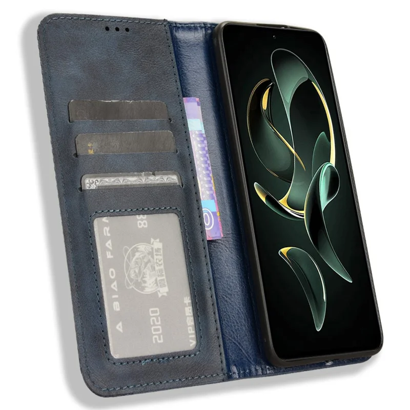 For Xiaomi 13T / 13T Pro / Redmi K60 Ultra Retro PU Leather Wallet Case Magnetic Flip Stand Phone Cover - Blue