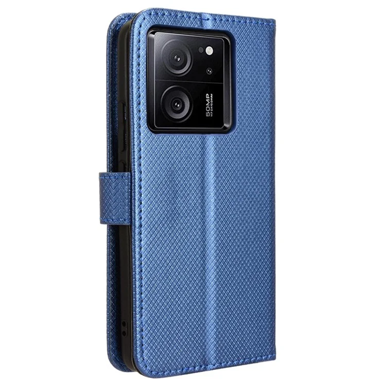 Capa de Proteção para Xiaomi 13T / 13T Pro / Redmi K60 Ultra, Carteira Texturizada de Diamante em Couro PU - Azul