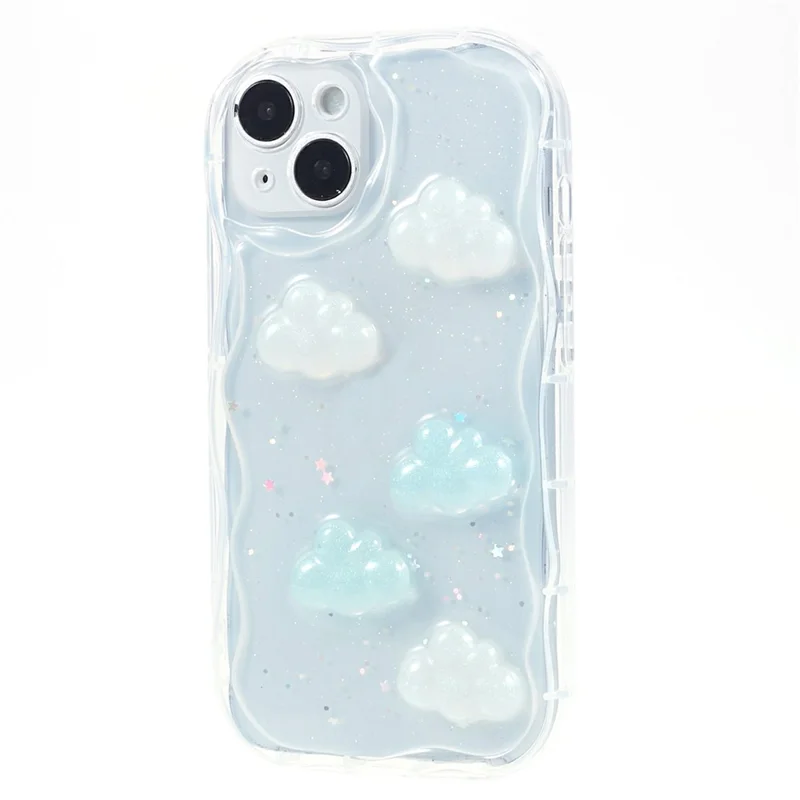 Back Cover for iPhone 13 6.1 inch , 3D Butterfly  /  Cloud Pattern Epoxy TPU Phone Case - Cloud