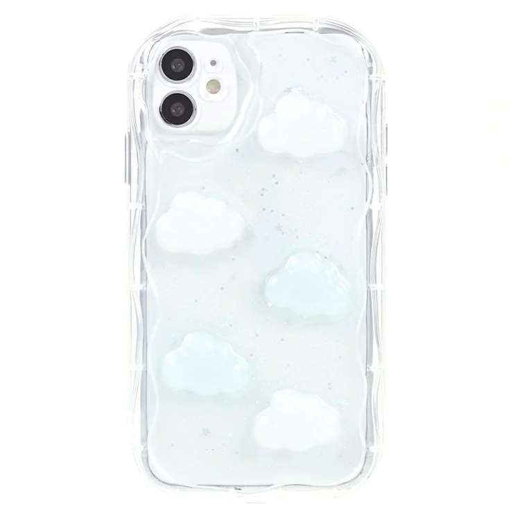 Back Cover for iPhone 12 6.1 inch , 3D Butterfly  /  Cloud Pattern Epoxy Flexible TPU Phone Case - Cloud