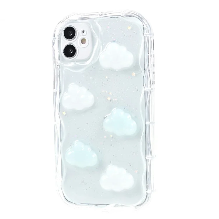 Back Cover for iPhone 12 6.1 inch , 3D Butterfly  /  Cloud Pattern Epoxy Flexible TPU Phone Case - Cloud