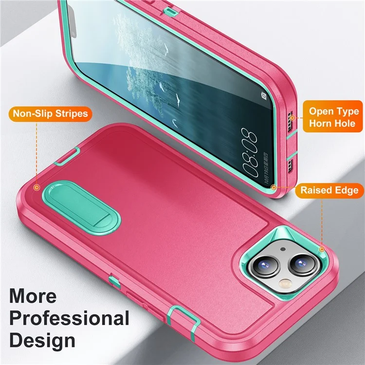 Custodia per iPhone 15 Shockproof Case Anti-Drop Cell Phone Kickstand Cover - Rosa / Ciano