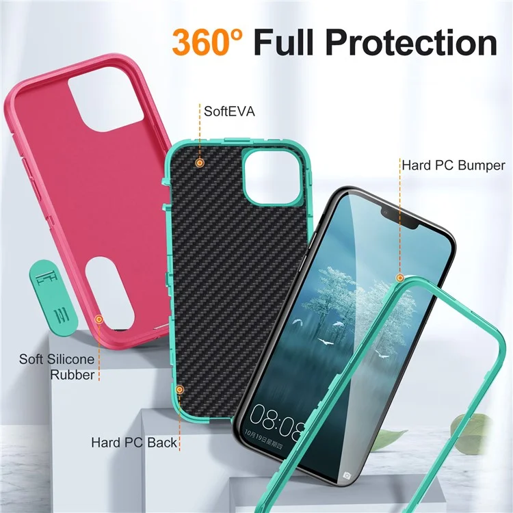 Custodia per iPhone 15 Shockproof Case Anti-Drop Cell Phone Kickstand Cover - Rosa / Ciano