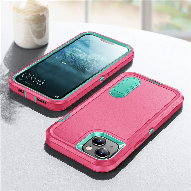 Custodia per iPhone 15 Shockproof Case Anti-Drop Cell Phone Kickstand Cover - Rosa / Ciano