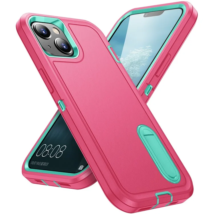 Custodia per iPhone 15 Shockproof Case Anti-Drop Cell Phone Kickstand Cover - Rosa / Ciano