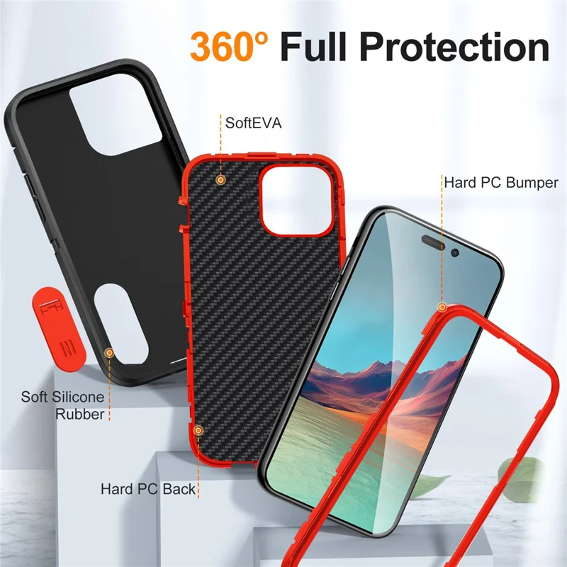 Para iPhone 15 Pro Max Capa de Telefone à Prova de Choque Anti-Queda Case de Telefone Celular com Suporte Dobrável - Preto / Laranja