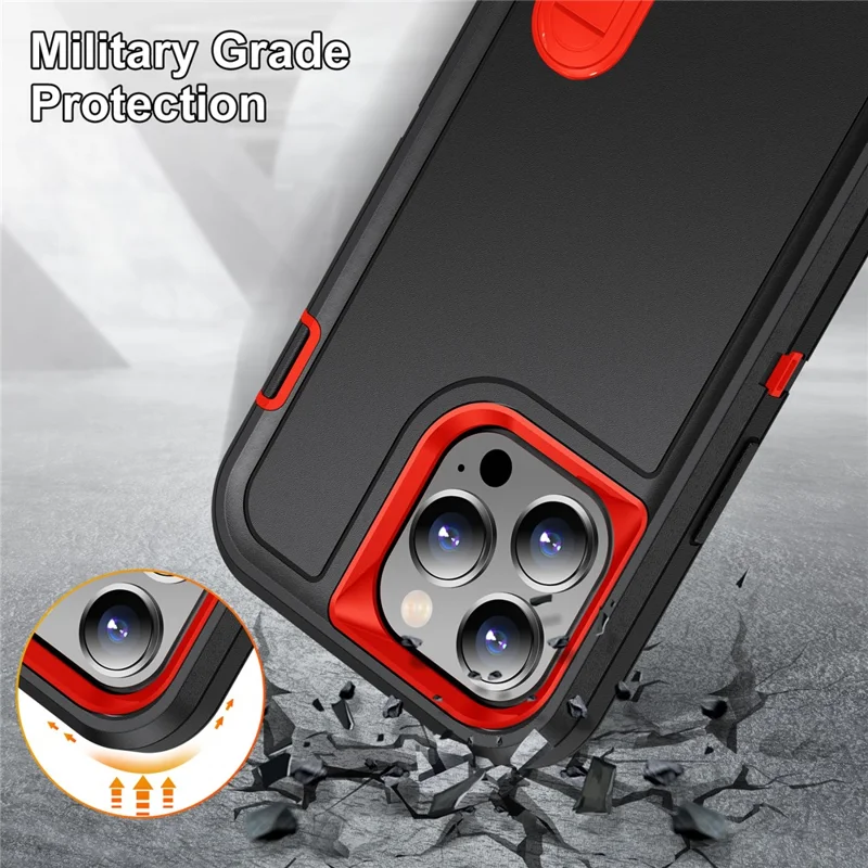 Para iPhone 15 Pro Max Capa de Telefone à Prova de Choque Anti-Queda Case de Telefone Celular com Suporte Dobrável - Preto / Laranja