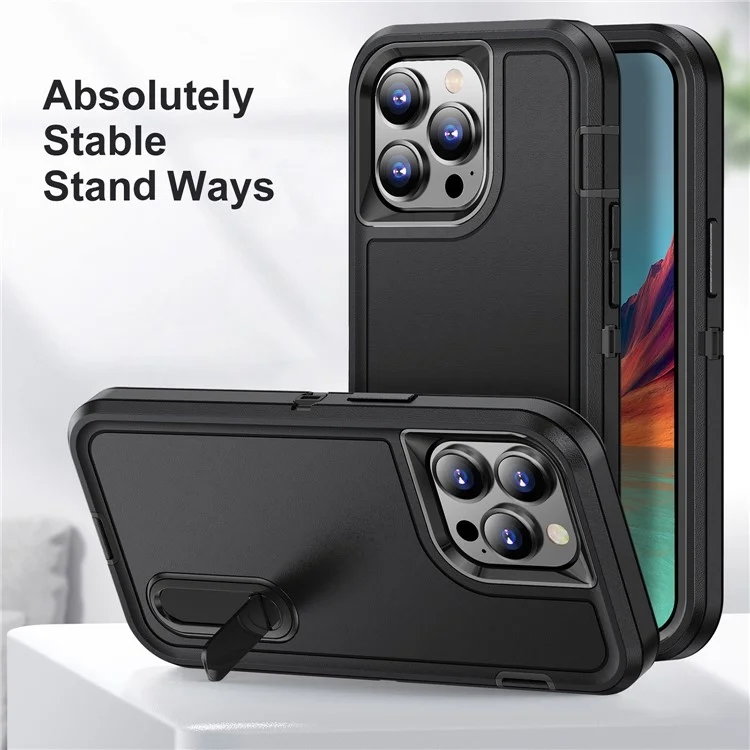 Pour iPhone 15 Pro Max Étui de téléphone antichoc Étui de téléphone cellulaire Couverture PC+TPU avec support - Noir